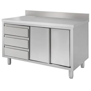 TAVOLO 230X70X85 ACCIAIO INOX 430 ARMADIATO ALZATINA CASSETTI RISTORANTE RS4583