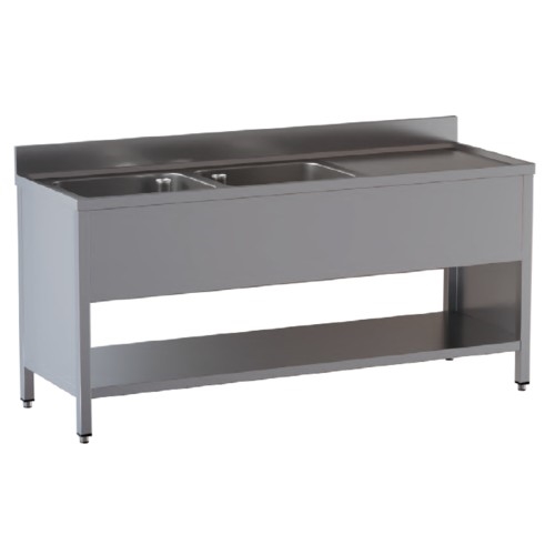 LAVELLO 200X70X85 ACCIAIO INOX 304 SU FIANCHI RIPIANO CUCINA RISTORANTE RS8365