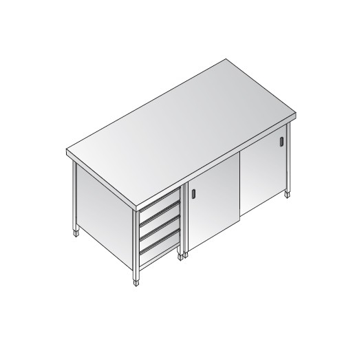 TAVOLO 160X60X85 ACCIAIO INOX 304 ARMADIATO CASSETTI RISTORANTE PIZZERIA RS5894