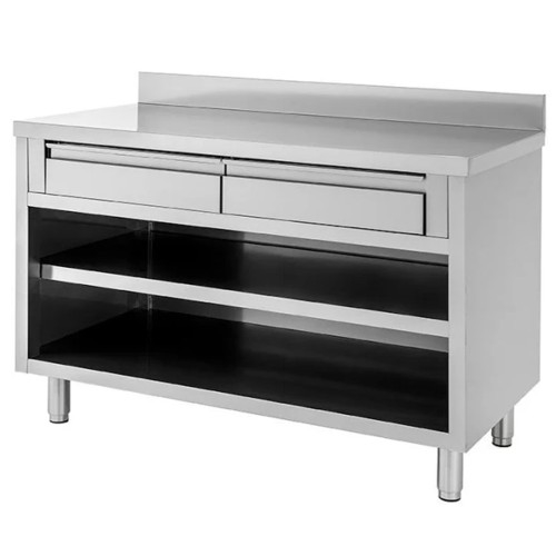 TAVOLO 120X60X85 ACCIAIO INOX 430 A GIORNO RIPIANO ALZATINA CASSETTI RS4268
