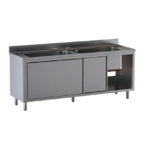 LAVELLO 200X60X85 ACCIAIO INOX 430 ARMADIATO CUCINA RISTORANTE PIZZERIA RS4920