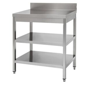 TAVOLO 90X70X85 ACCIAIO INOX 430 SU GAMBE RIPIANO ALZATINA RISTORANTE RS4007