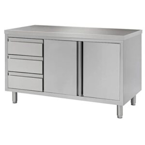 TAVOLO 140X60X85 ACCIAIO INOX 430 ARMADIATO CASSETTI RISTORANTE PIZZERIA RS4535
