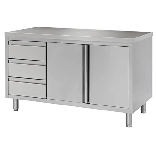 TAVOLO 140X70X85 ACCIAIO INOX 430 ARMADIATO CASSETTI RISTORANTE PIZZERIA RS4548