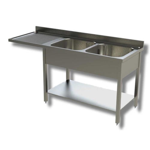 LAVELLO 160X70X85 ACCIAIO INOX 430 SU GAMBE RIPIANO VANO LAVASTOVIGLIE RS4988