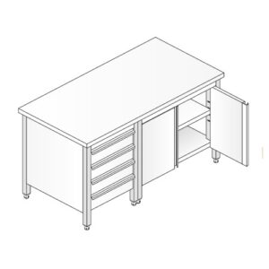 TAVOLO 140X60X85 ACCIAIO INOX 304 ARMADIATO CASSETTI RISTORANTE PIZZERIA RS5882