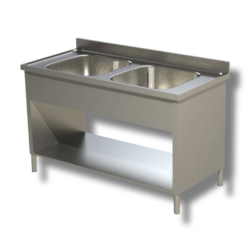 LAVELLO 140X60X85 ACCIAIO INOX 304 SU FIANCHI RIPIANO CUCINA RISTORANTE RS8301