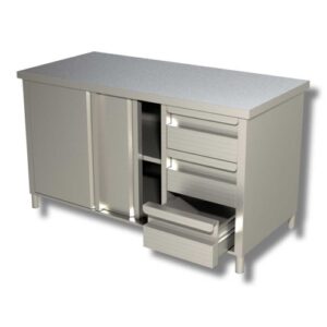 TAVOLO 240X70X85 ACCIAIO INOX 430 ARMADIATO CASSETTI RISTORANTE PIZZERIA RS4506