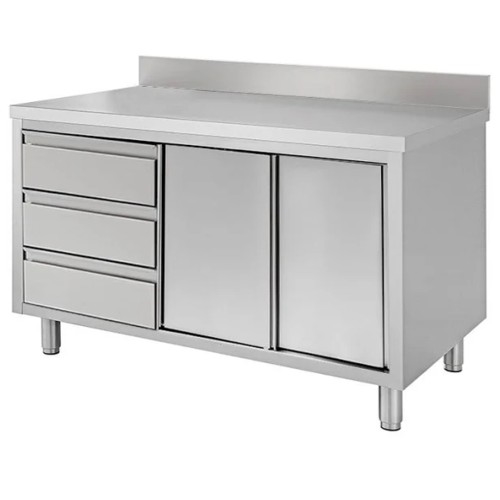 TAVOLO 200X70X85 ACCIAIO INOX 430 ARMADIATO ALZATINA CASSETTI RISTORANTE RS4580