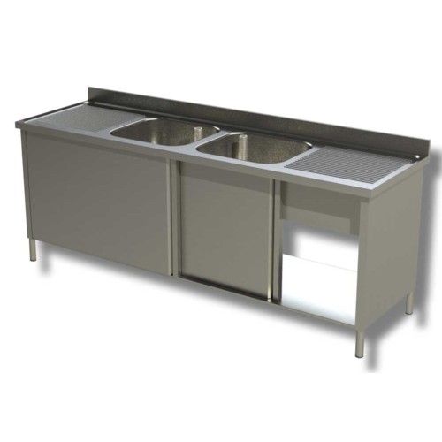 LAVELLO 200X70X85 ACCIAIO INOX 430 ARMADIATO CUCINA RISTORANTE PIZZERIA RS4959