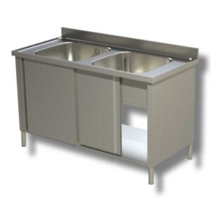 LAVELLO 140X60X85 ACCIAIO INOX 430 ARMADIATO CUCINA RISTORANTE PIZZERIA RS4893