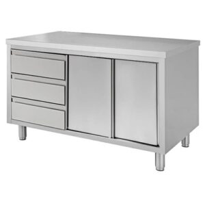 TAVOLO 240X60X85 ACCIAIO INOX 430 ARMADIATO CASSETTI RISTORANTE PIZZERIA RS4545