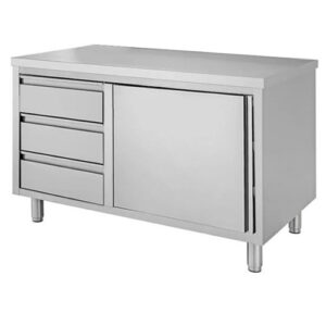 TAVOLO 120X60X85 ACCIAIO INOX 430 ARMADIATO CASSETTI RISTORANTE PIZZERIA RS4534