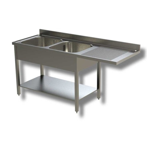 LAVELLO 180X70X85 ACCIAIO INOX 430 SU GAMBE RIPIANO VANO LAVASTOVIGLIE RS4983