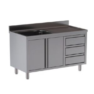 LAVELLO 140X70X85 ACCIAIO INOX 430 ARMADIATO CASSETTI RISTORANTE PIZZERIA RS9725