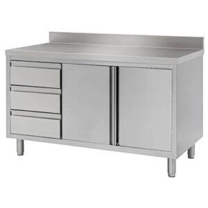 TAVOLO 140X70X85 ACCIAIO INOX 430 ARMADIATO ALZATINA CASSETTI RISTORANTE RS4574
