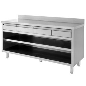 TAVOLO 180X60X85 ACCIAIO INOX 430 A GIORNO RIPIANO ALZATINA CASSETTI RS4271