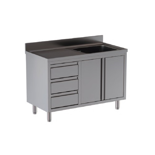LAVELLO 140X70X85 ACCIAIO INOX 430 ARMADIATO CASSETTI RISTORANTE PIZZERIA RS9720