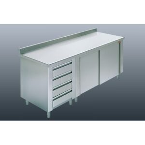 TAVOLO 180X60X85 ACCIAIO INOX 304 ARMADIATO ALZATINA CASSETTI RISTORANTE RS5918