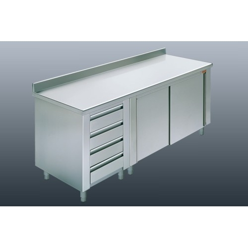 TAVOLO 180X60X85 ACCIAIO INOX 304 ARMADIATO ALZATINA CASSETTI RISTORANTE RS5918
