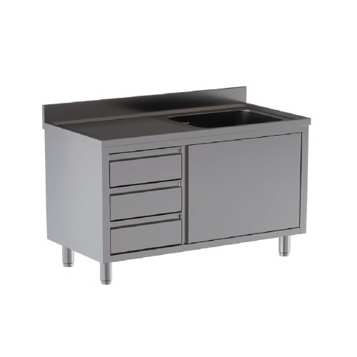 LAVELLO 100X60X85 ACCIAIO INOX 430 ARMADIATO CASSETTI RISTORANTE PIZZERIA RS9706