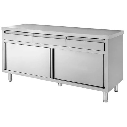 TAVOLO 160X70X85 ACCIAIO INOX 430 ARMADIATO CASSETTI RISTORANTE PIZZERIA RS4466