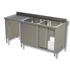LAVELLO 200X60X85 ACCIAIO INOX 430 ARMADIATO VANO PATTUMIERA CUCINA RS5087