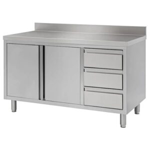 TAVOLO 140X70X85 ACCIAIO INOX 430 ARMADIATO ALZATINA CASSETTI RISTORANTE RS4522