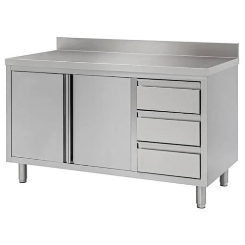 TAVOLO 140X70X85 ACCIAIO INOX 430 ARMADIATO ALZATINA CASSETTI RISTORANTE RS4522