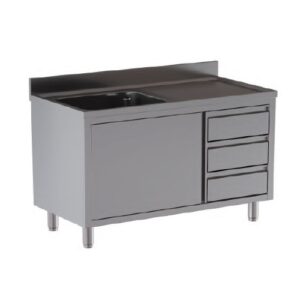 LAVELLO 110X70X85 ACCIAIO INOX 430 ARMADIATO CASSETTI RISTORANTE PIZZERIA RS9722