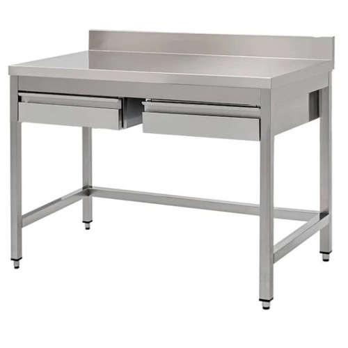 TAVOLO 100X60X85 ACCIAIO INOX 430 SU GAMBE ALZATINA CASSETTI RISTORANTE RS4061