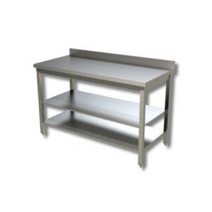 TAVOLO 200X70X85 ACCIAIO INOX 430 SU GAMBE RIPIANO ALZATINA RISTORANTE RS4018