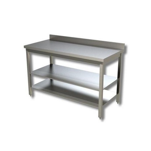 TAVOLO 200X70X85 ACCIAIO INOX 430 SU GAMBE RIPIANO ALZATINA RISTORANTE RS4018