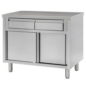 TAVOLO 120X70X85 ACCIAIO INOX 430 ARMADIATO CASSETTI RISTORANTE PIZZERIA RS4464