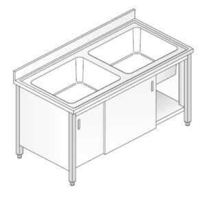 LAVELLO 140X60X85 ACCIAIO INOX 304 ARMADIATO CUCINA RISTORANTE PIZZERIA RS5465
