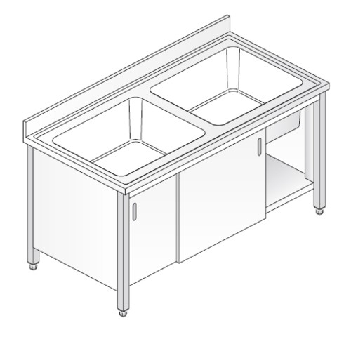 LAVELLO 140X60X85 ACCIAIO INOX 304 ARMADIATO CUCINA RISTORANTE PIZZERIA RS5465
