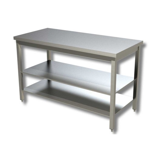 TAVOLO 160X70X85 ACCIAIO INOX 430 SU GAMBE RIPIANO CUCINA RISTORANTE RS3980